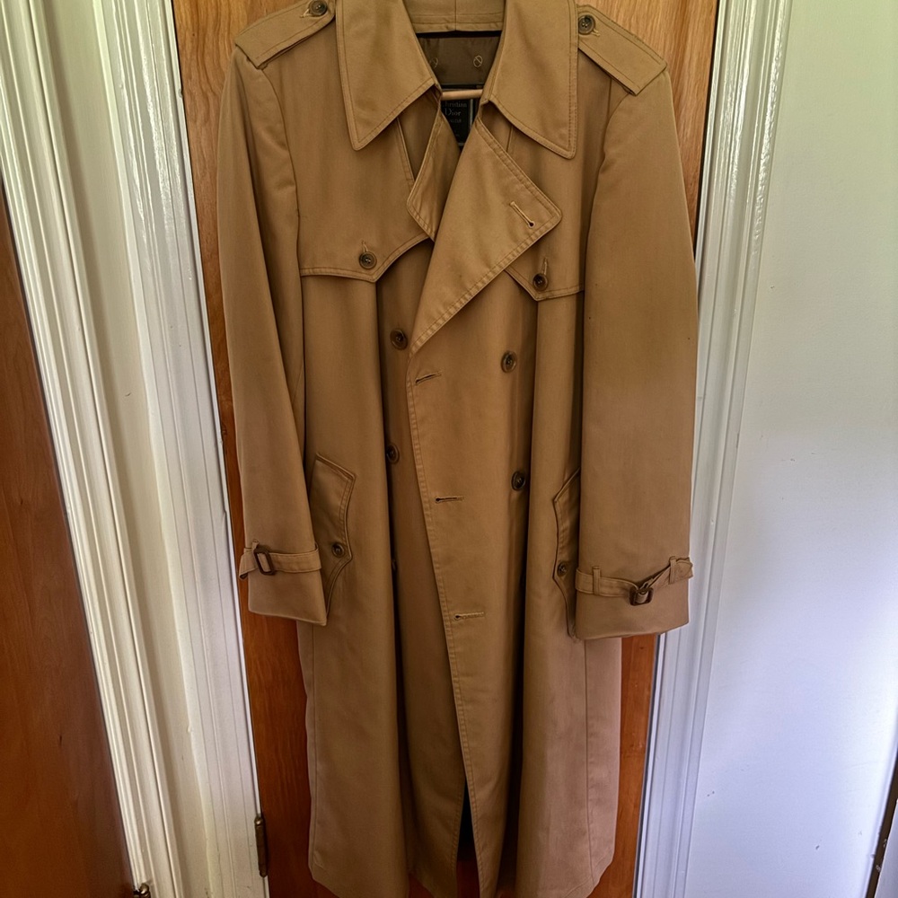 Dior Vintage Trench Coat with Double-Breasted Design and Belted Cuffs